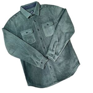 Union Fleece Shacket Shirt Mens S Green Stripe Button Pockets Outdoor Camp NWT